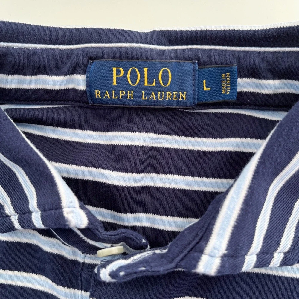 Polo Ralph Lauren Short Sleeve Striped Polo‎ Shirt Mens Large Navy Blue White